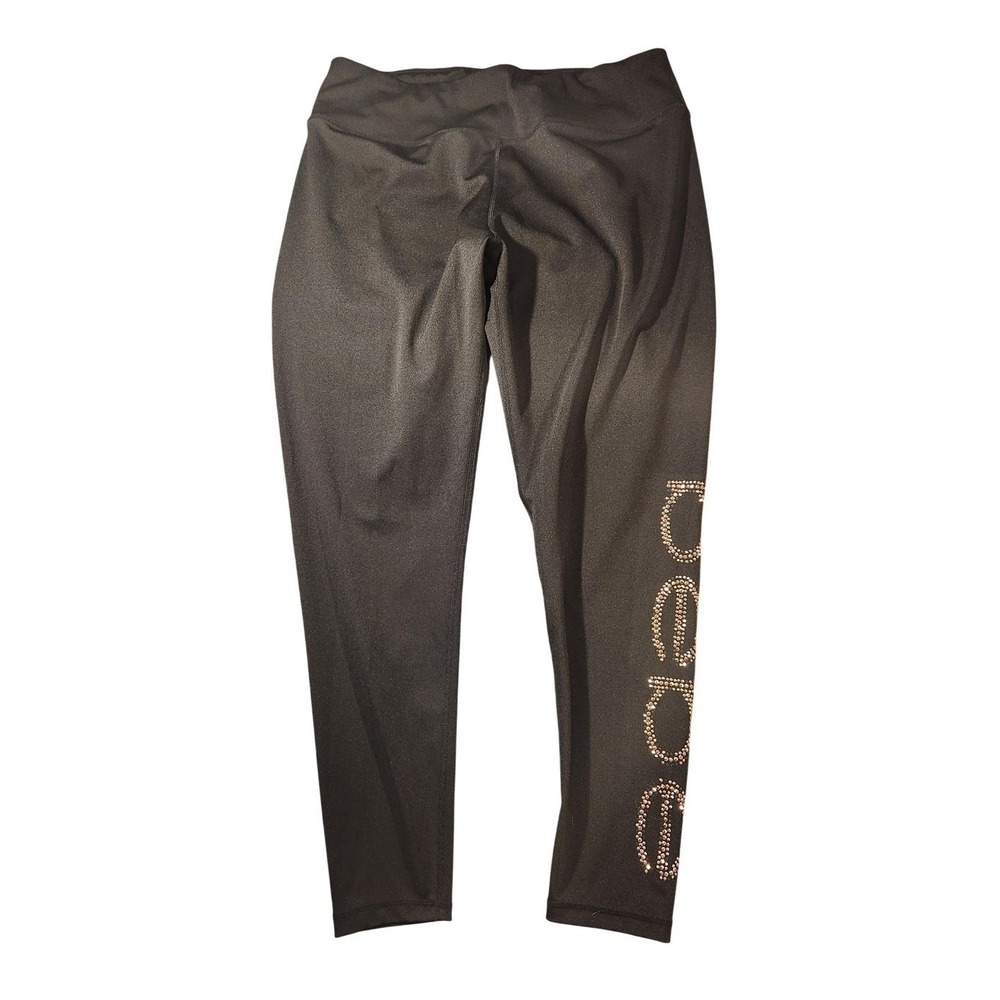 Y2K Bebe Sport Leggings Womens 2X‎ Black Ankle Rhinestone Logo Activewear Yoga